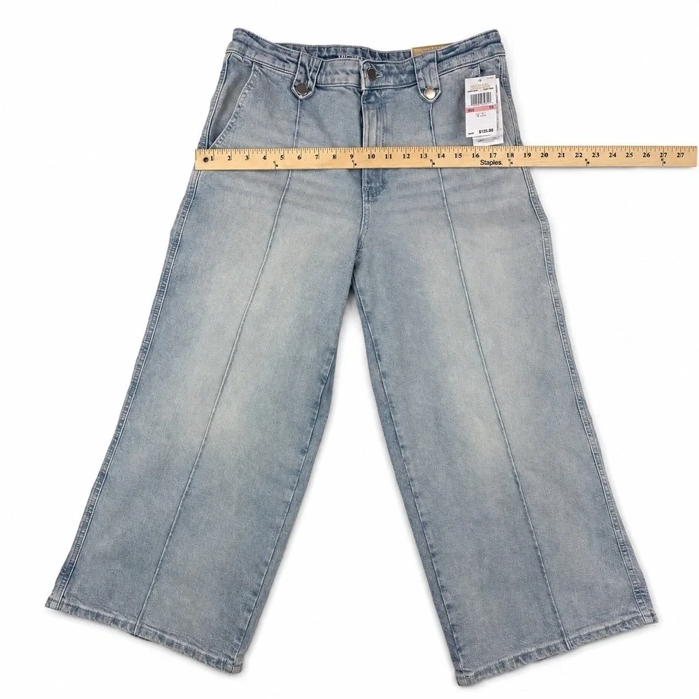 Michael Kors Womens Wide Leg Jeans Light Stone Wash Front Seam QS6907RL0KSize 10